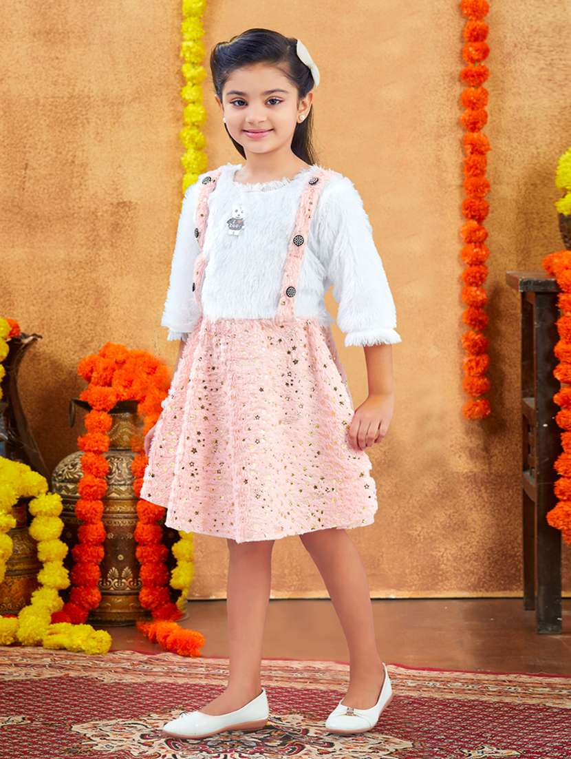 girls foil print three quarter sleeve fit & flare dress - 22225124 -  Standard Image - 1