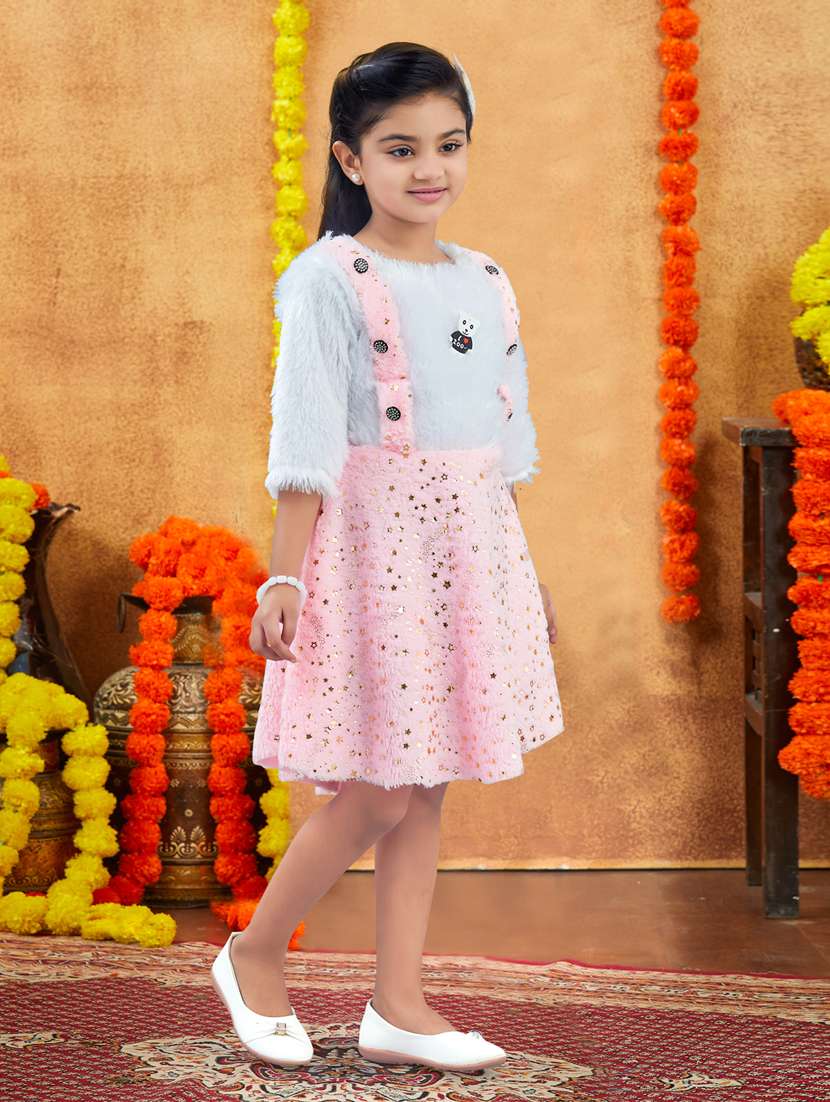 girls foil print three quarter sleeve fit & flare dress - 22225125 -  Standard Image - 1