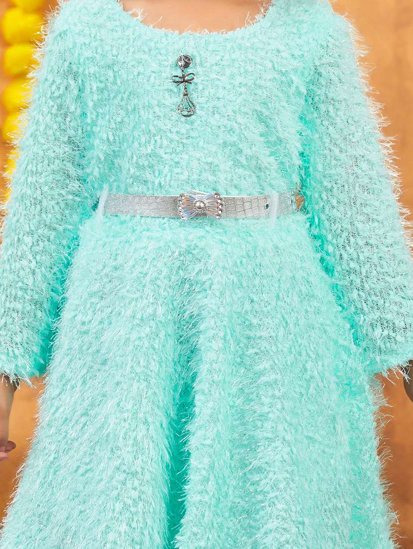 girls solid round neck fit & flare dress - 22225131 -  Standard Image - 4