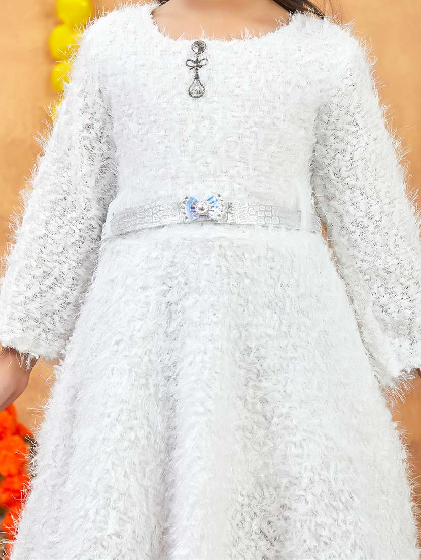 girls solid round neck fit & flare dress - 22225134 -  Standard Image - 4