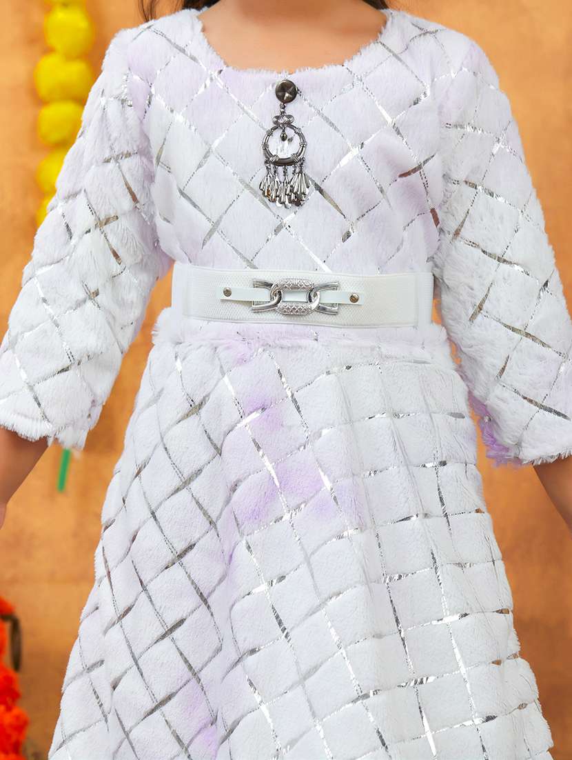 girls foil print round neck fit & flare dress - 22225141 -  Standard Image - 4