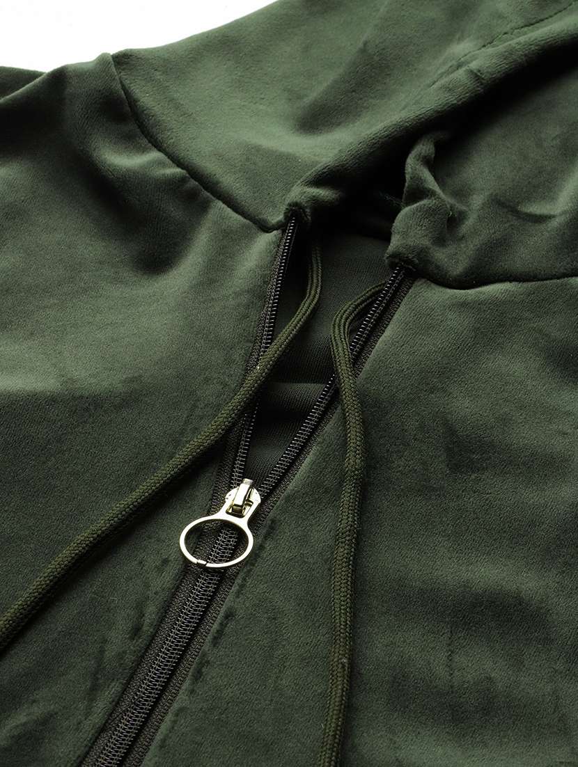 women solid long sleeve hooded velvet co-ord set - 22225145 -  Standard Image - 4