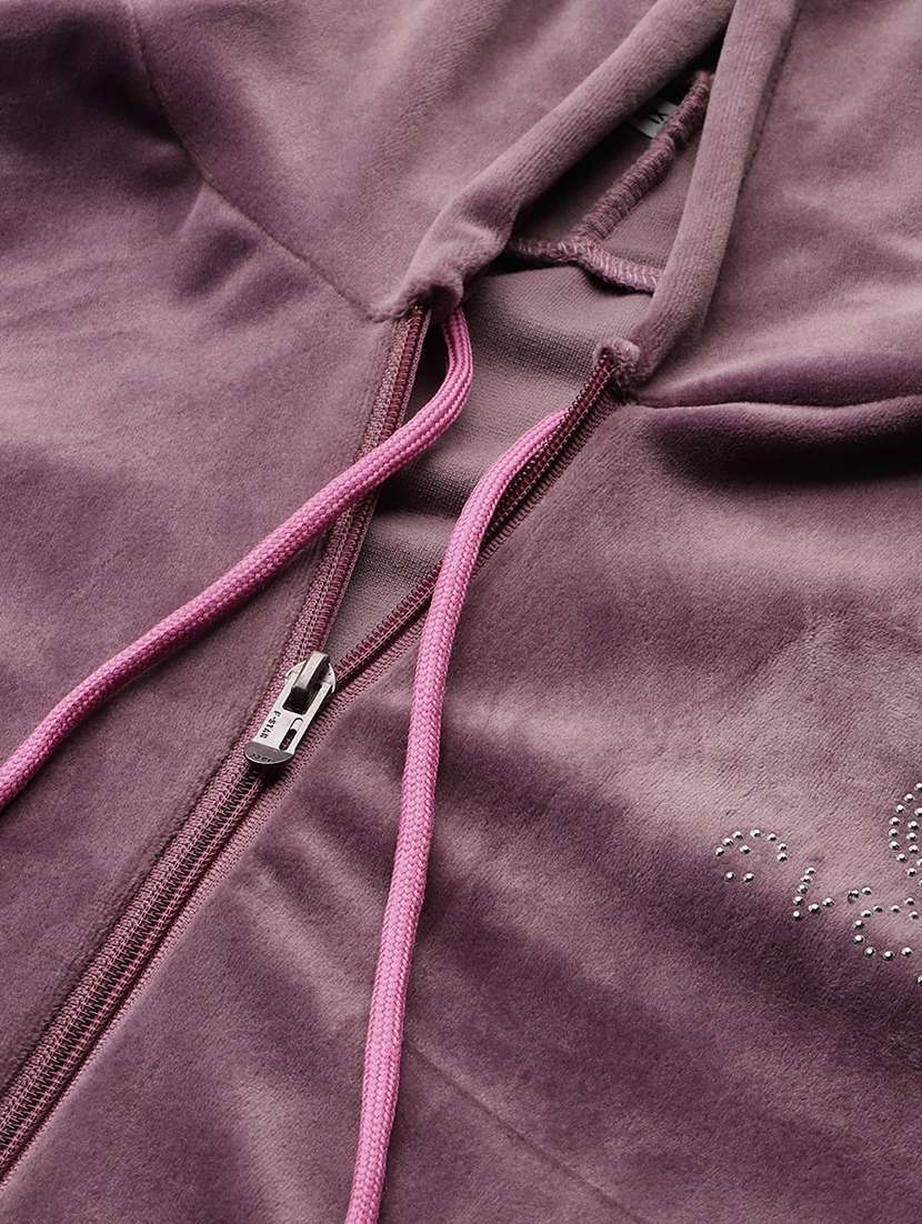 women solid long sleeve hooded velvet co-ord set - 22225146 -  Standard Image - 4