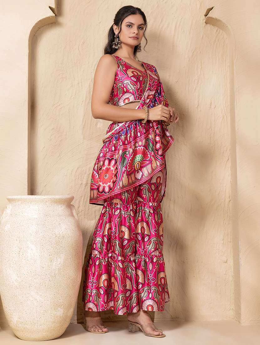 women printed crop top and sharara fusion set - 22225156 -  Standard Image - 1