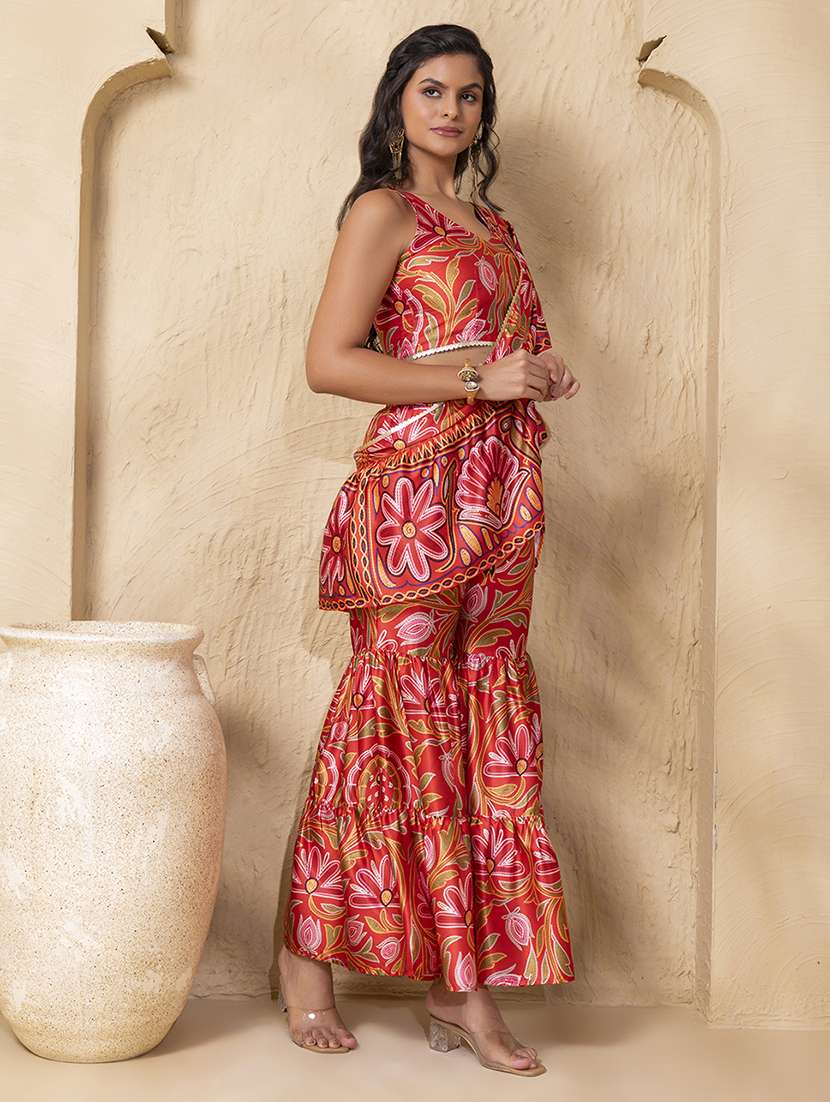women printed crop top and sharara fusion set - 22225157 -  Standard Image - 1