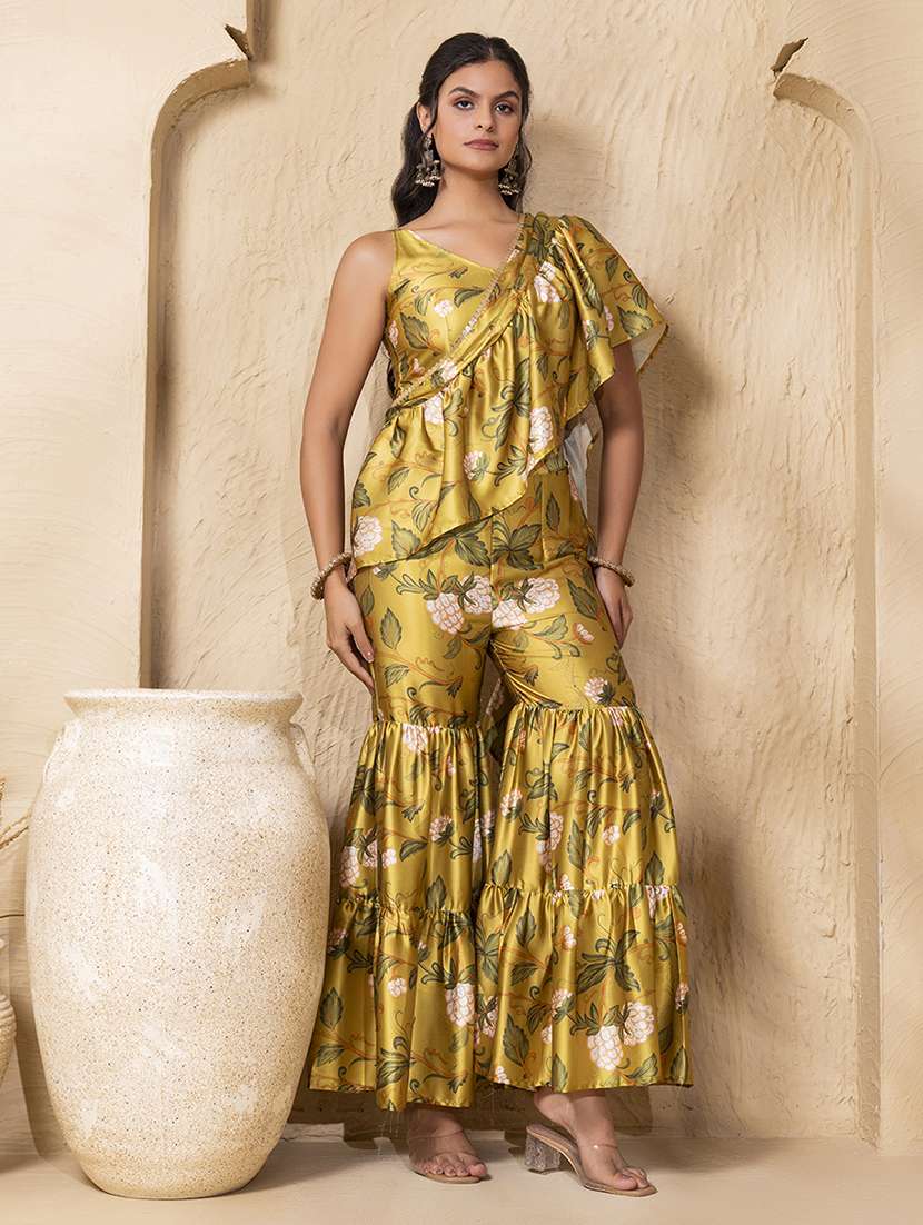 women printed crop top and sharara fusion set - 22225158 -  Standard Image - 1