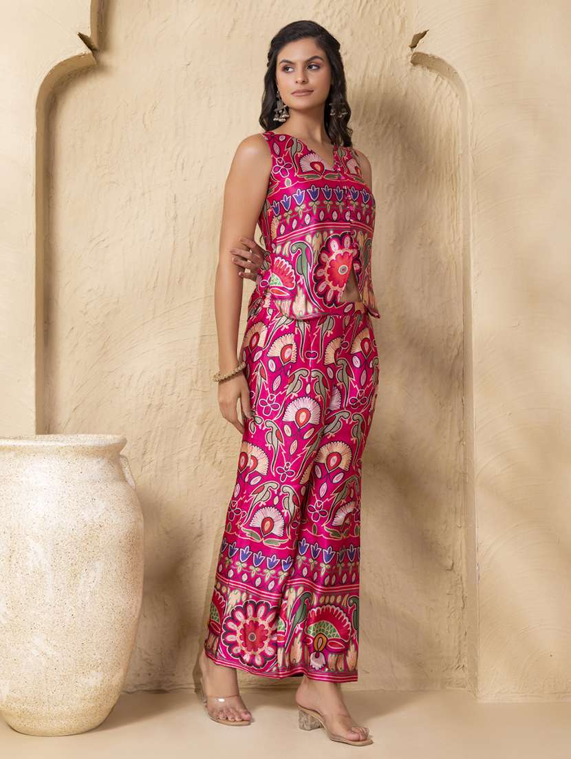 women printed sleeveless ethnic co-ord set - 22225159 -  Standard Image - 1