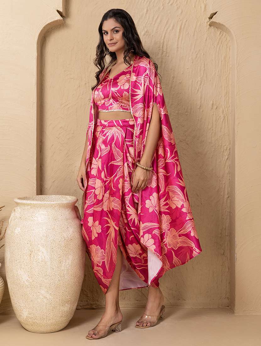 women printed top and dhoti with shrug co-ord set - 22225174 -  Standard Image - 1