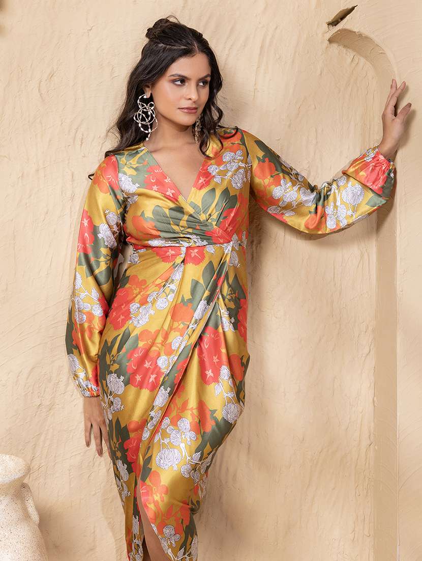 women floral printed  long sleeve asymmteric dress - 22225178 -  Standard Image - 4