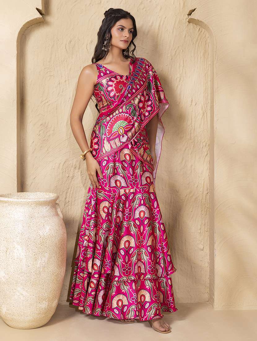 women floral printed pre-drape saree - 22225184 -  Standard Image - 1