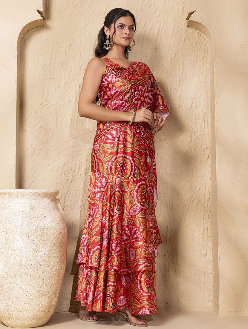 women floral printed pre-drape saree - 22225185 -  Standard Image - 1