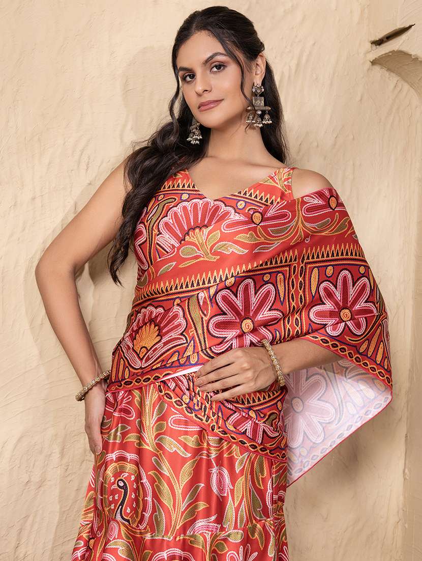 women floral printed pre-drape saree - 22225185 -  Standard Image - 4
