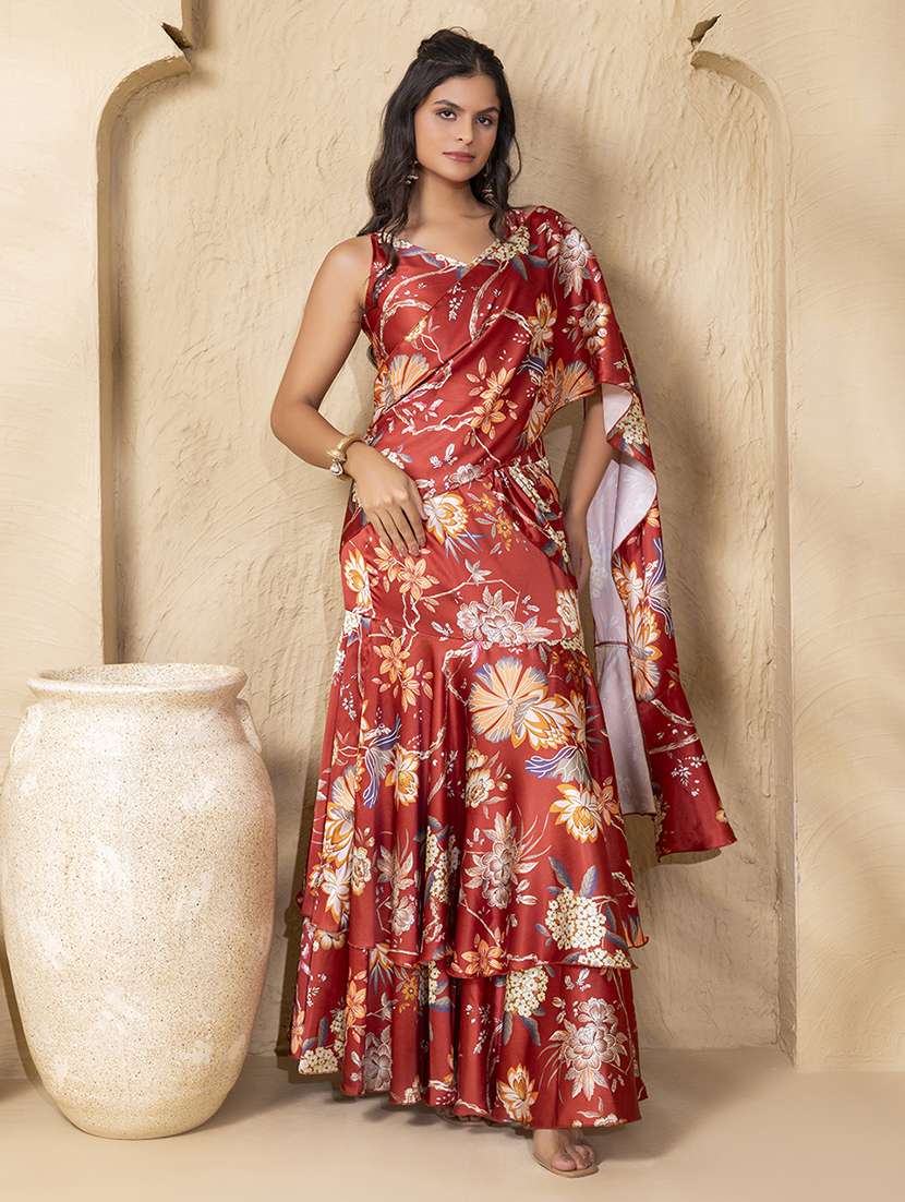 women floral printed pre-drape saree - 22225186 -  Standard Image - 1