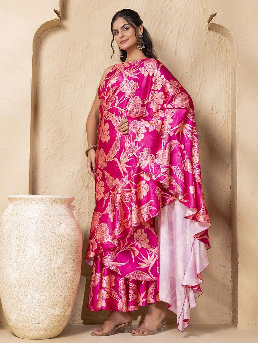 women floral printed pre-drape saree - 22225188 -  Standard Image - 1