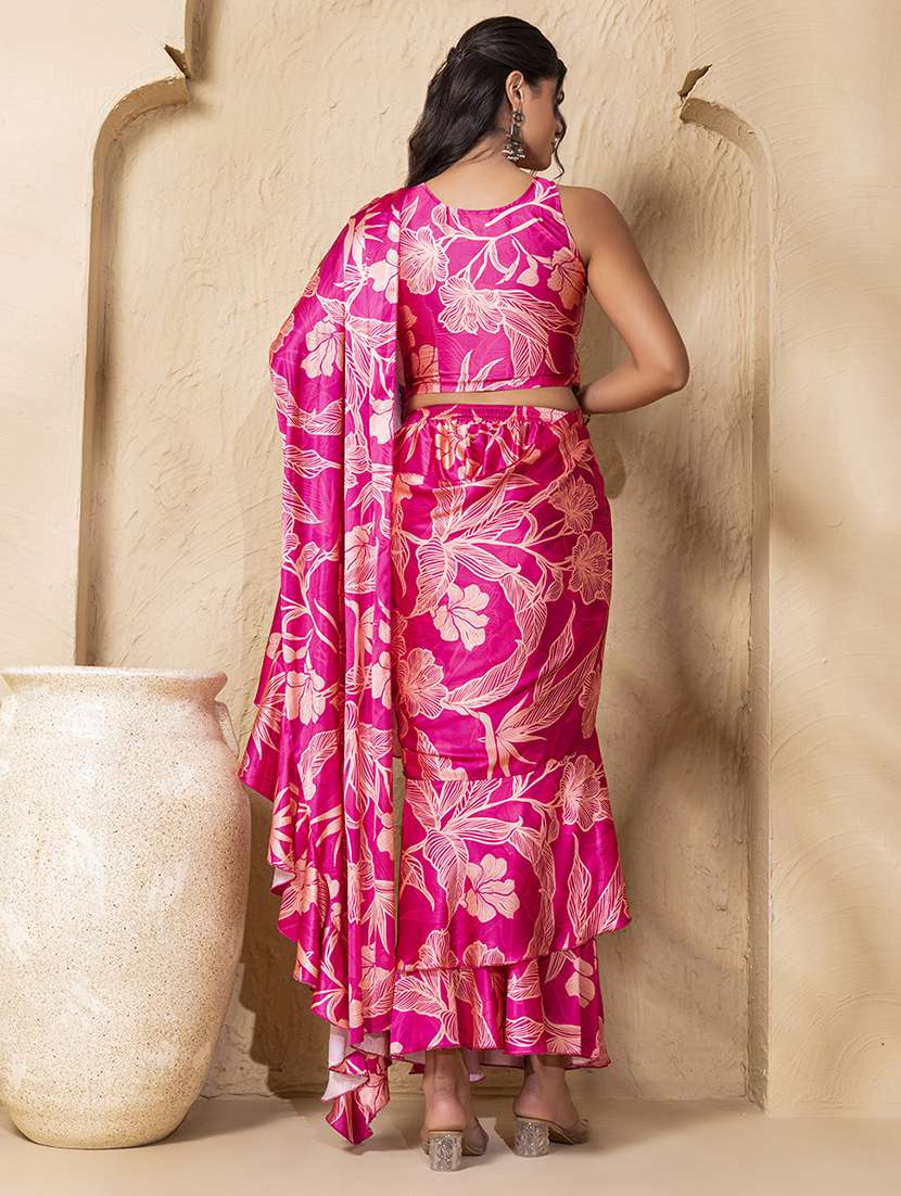 women floral printed pre-drape saree - 22225188 -  Standard Image - 4