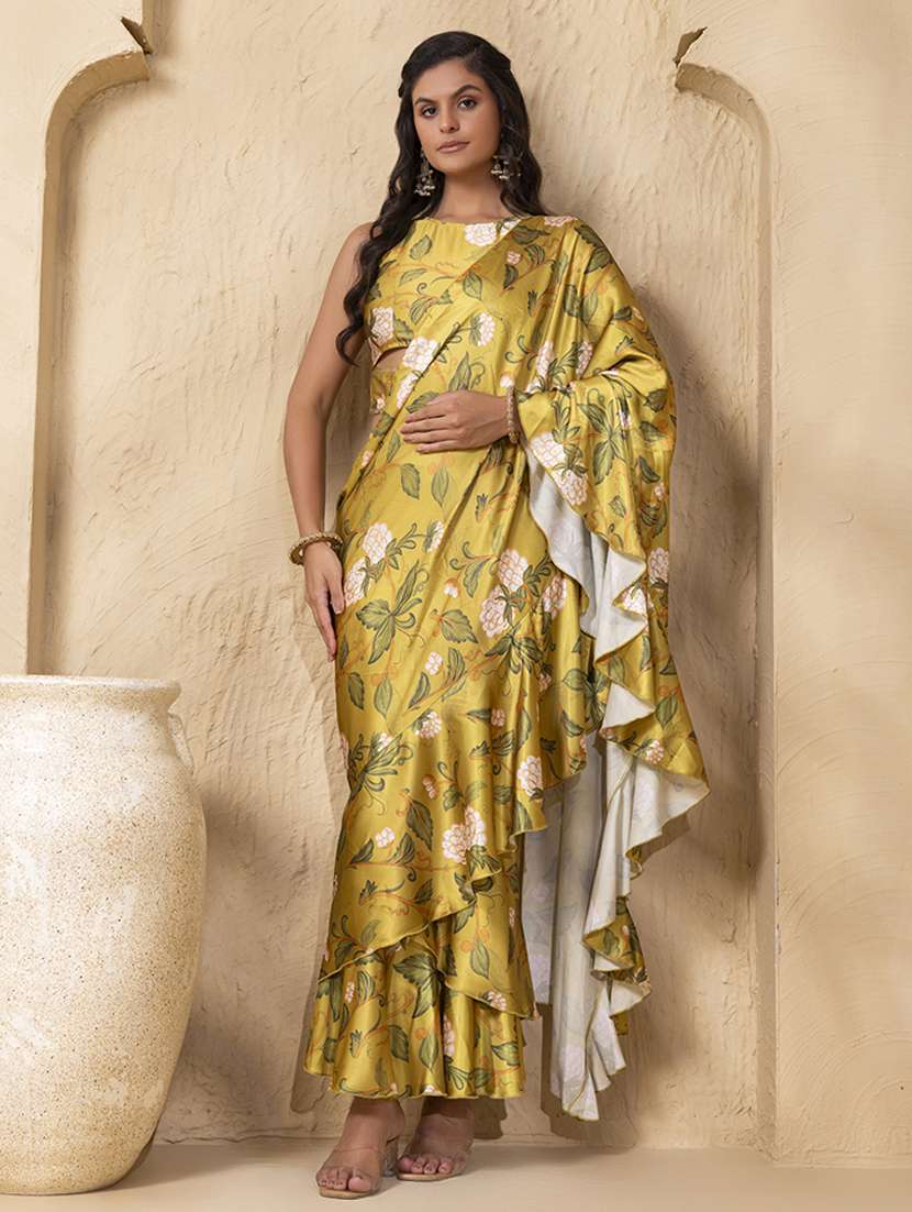 women floral printed pre-drape saree