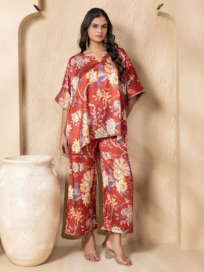 women printed kimono sleeve ethnic co-ord set - 22225192 -  Standard Image - 1
