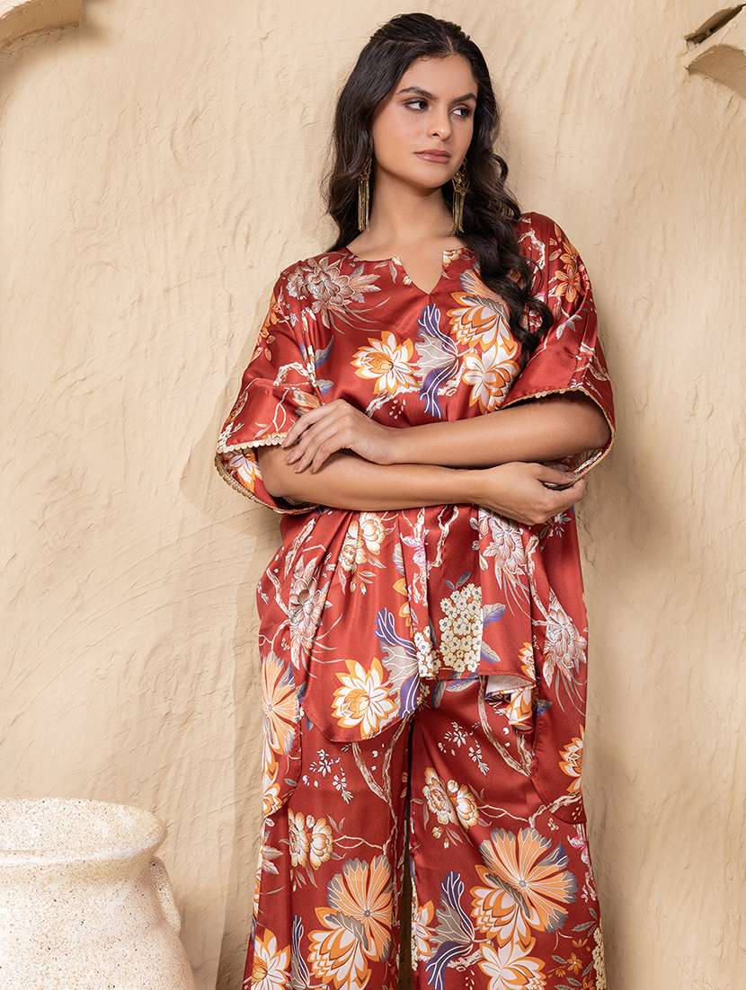 women printed kimono sleeve ethnic co-ord set - 22225192 -  Standard Image - 4