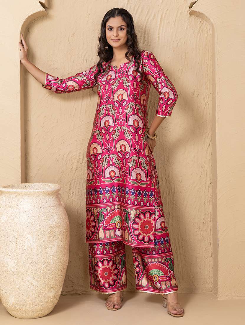 women printed three quarter sleeve ethnic co-ord set - 22225193 -  Standard Image - 1