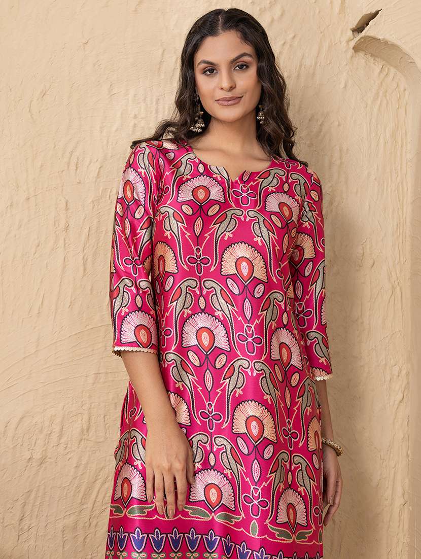 women printed three quarter sleeve ethnic co-ord set - 22225193 -  Standard Image - 4