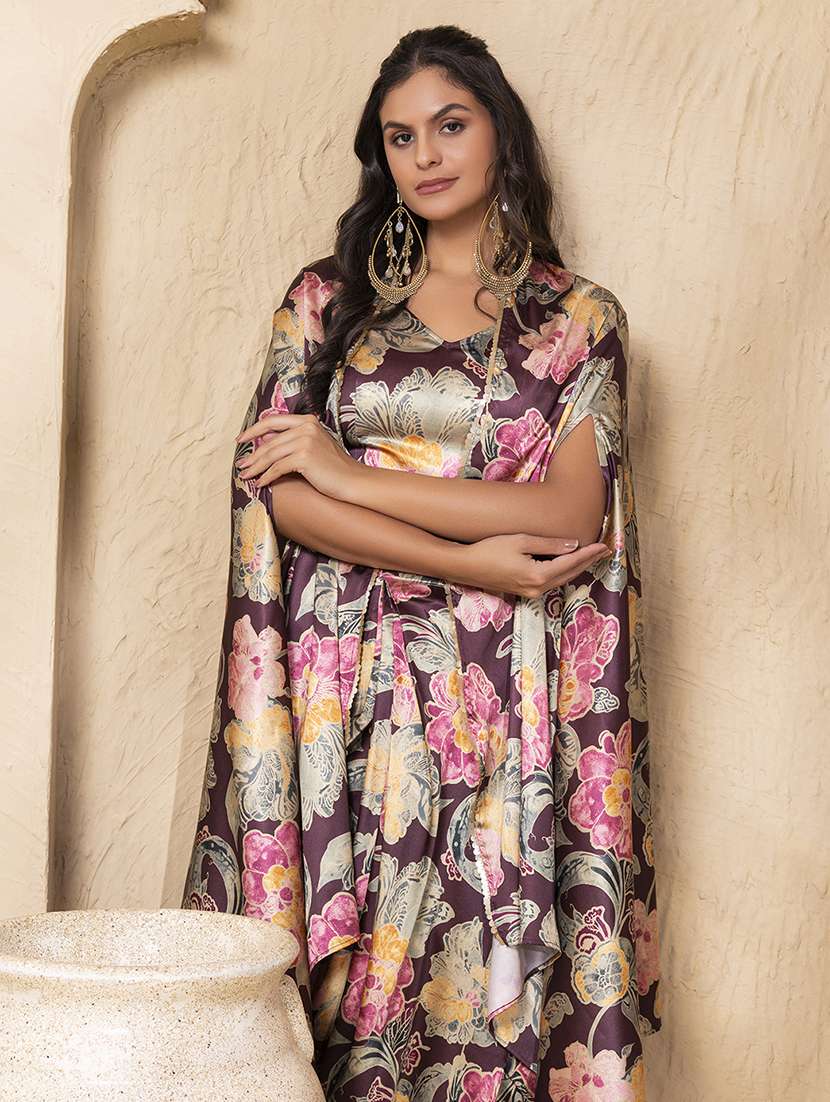 women printed top and dhoti with shrug co-ord set - 22225196 -  Standard Image - 4