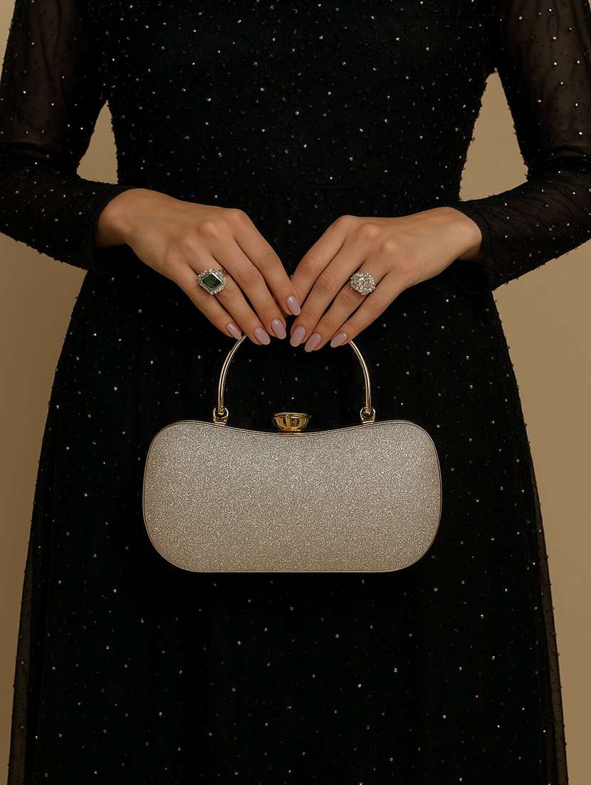 silver clutch with metal handle - 22225202 -  Standard Image - 1