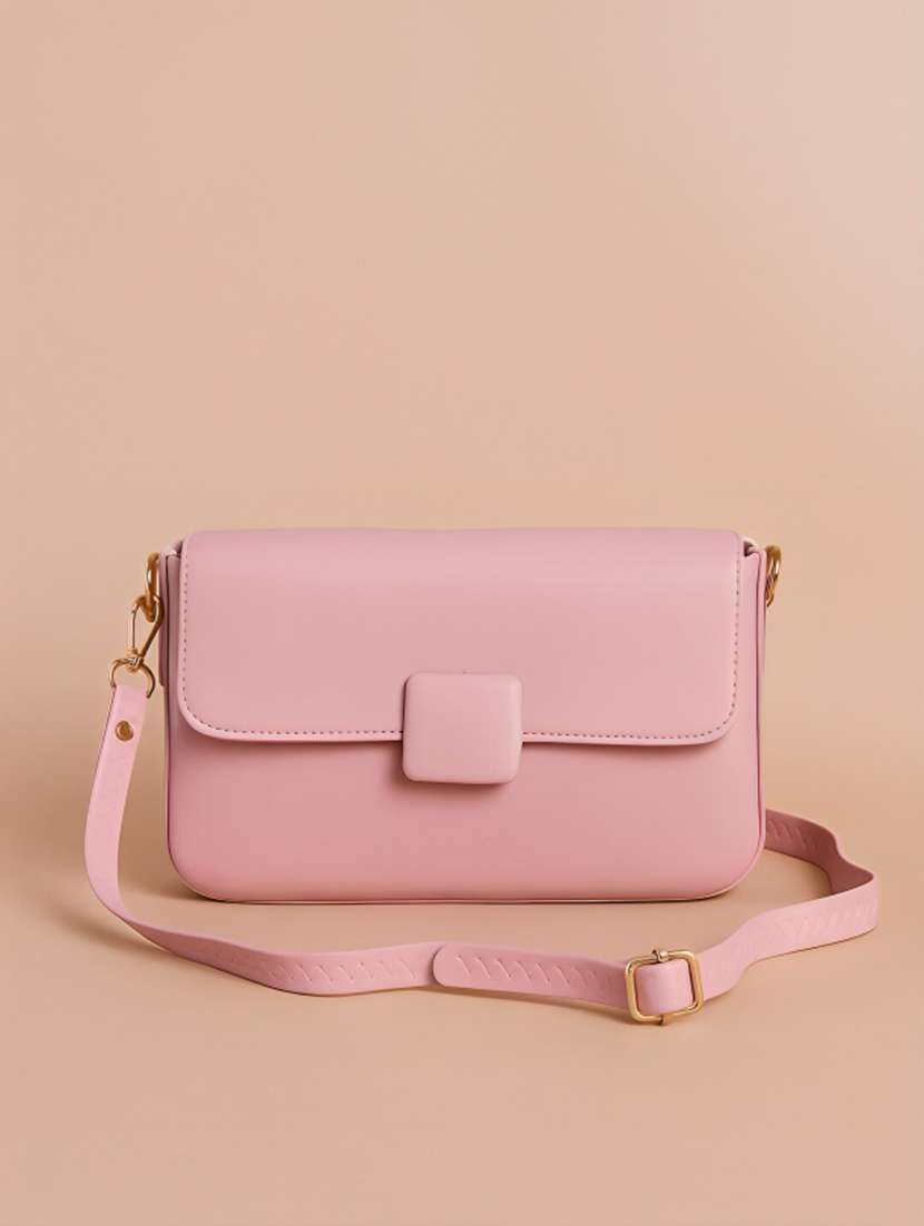 women solid pink shoulder bag