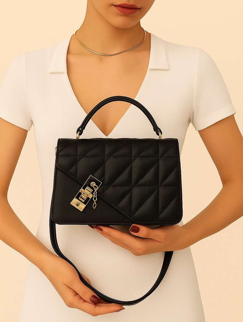 black quilted sling bag with detachable strap - 22225224 -  Standard Image - 1