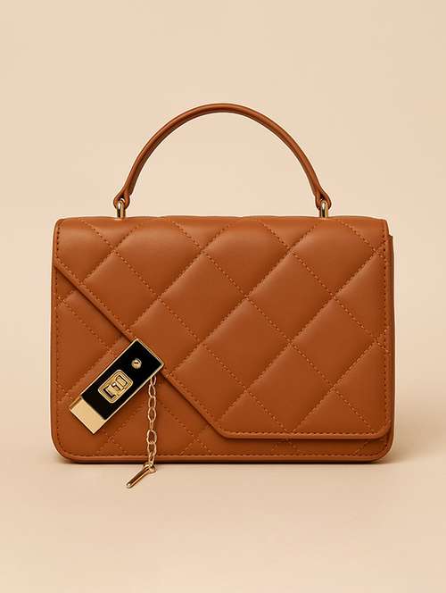 women quilted flap sling bag with twist lock - 22225225 -  Standard Image - 0