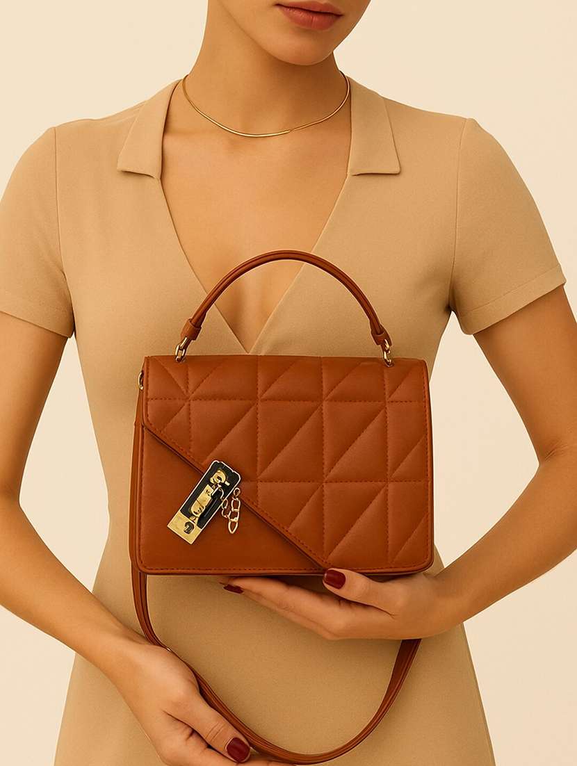 women quilted flap sling bag with twist lock - 22225225 -  Standard Image - 1