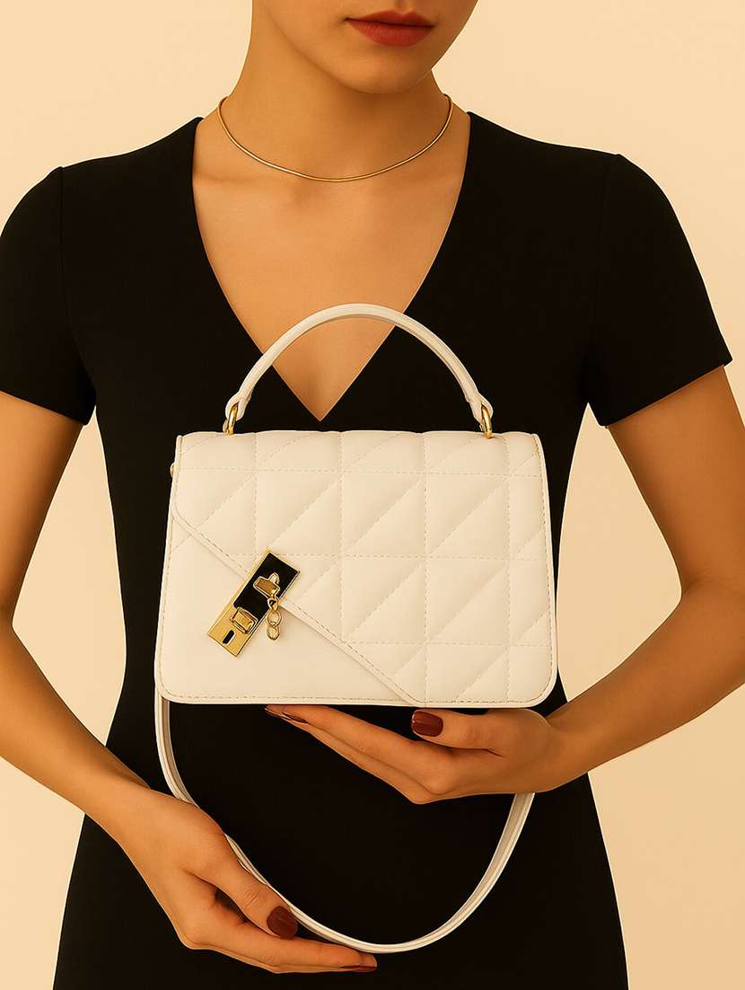 white quilted sling bag with twist clasp - 22225226 -  Standard Image - 1