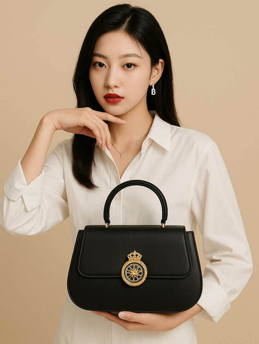 black solid handbag with detachable sling strap - 22225227 -  Standard Image - 1