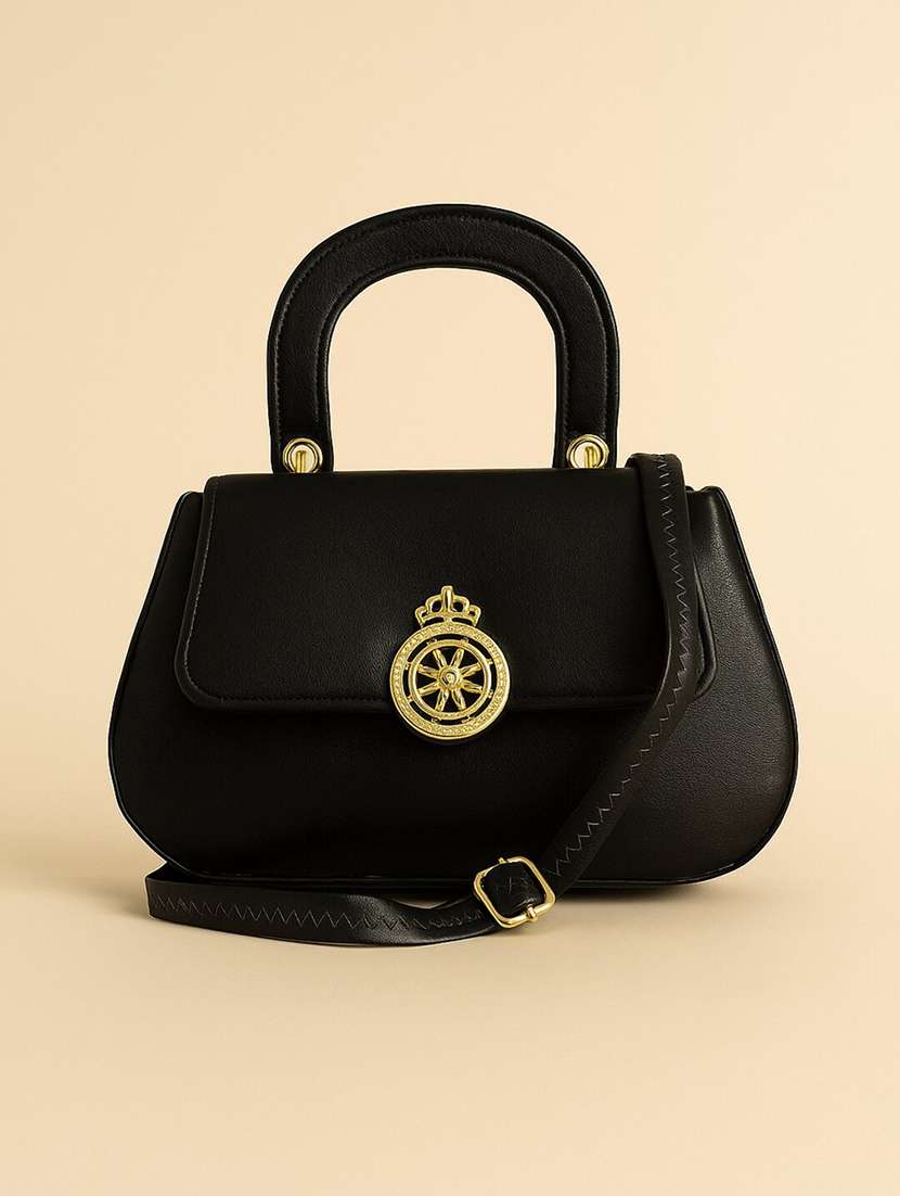 black solid handbag with detachable sling strap - 22225227 -  Standard Image - 4