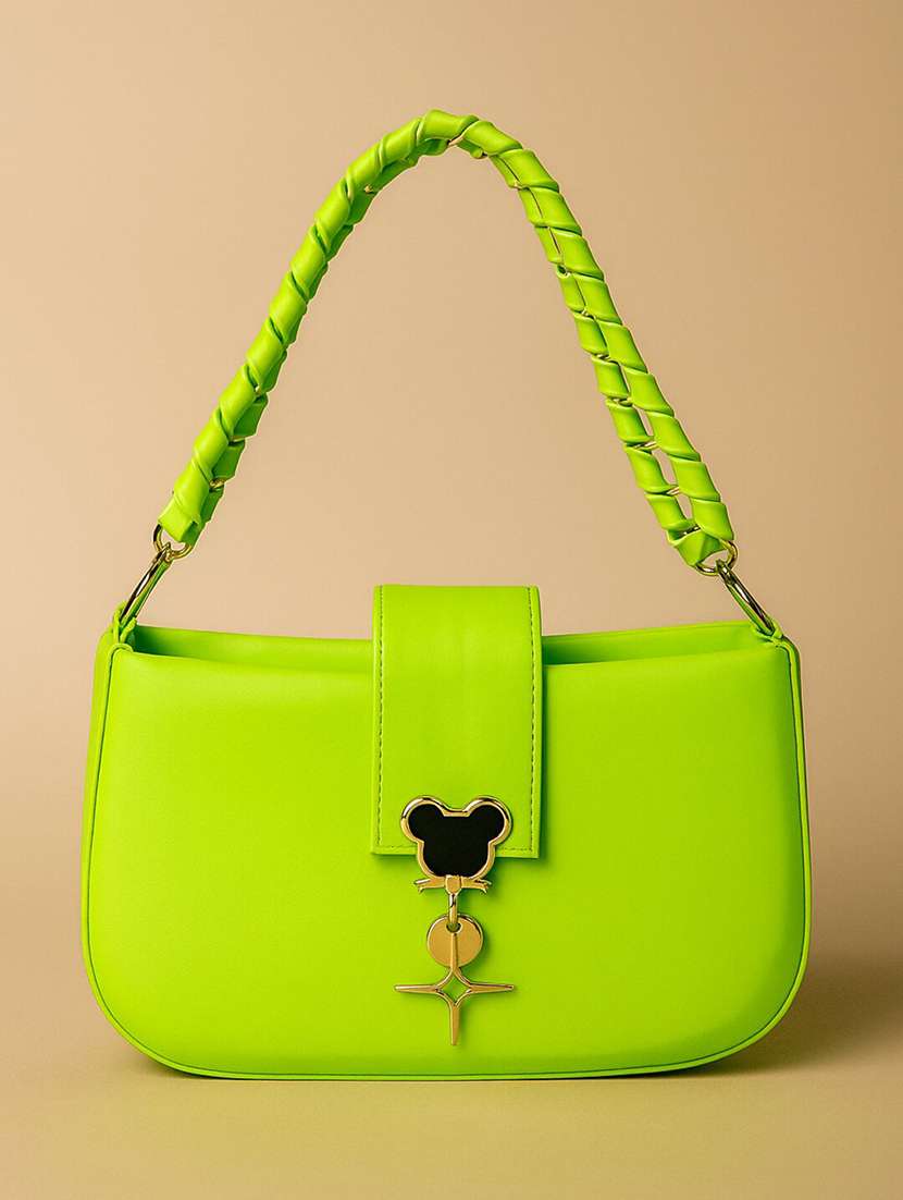 women neon green pu sling bag