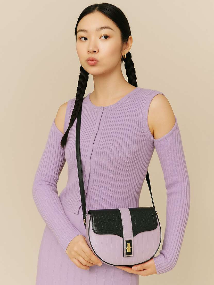 two-tonetextured sling bag with detachable strap - 22225230 -  Standard Image - 1