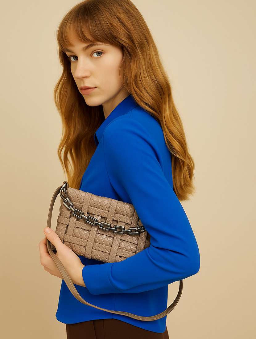 women woven sling bag with chain detail - 22225232 -  Standard Image - 1