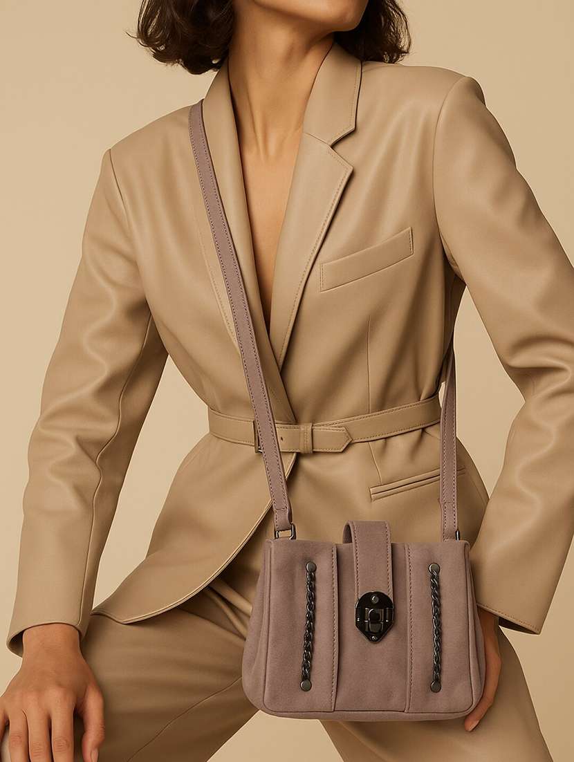 women mauve pu sling bag with chain detail - 22225233 -  Standard Image - 1