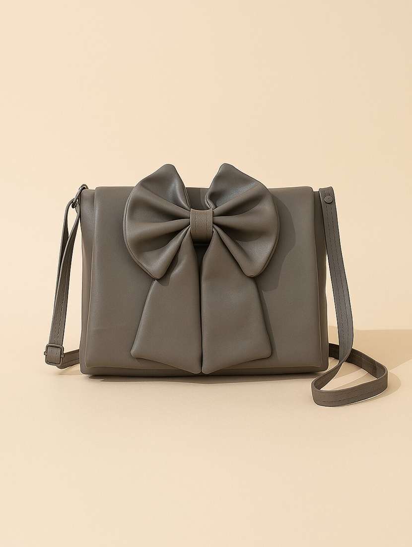 women grey pu bow detailed sling bag