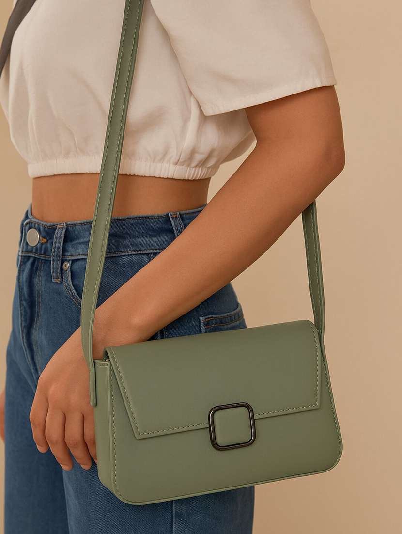 women's green sling bag with buckle closure - 22225238 -  Standard Image - 1