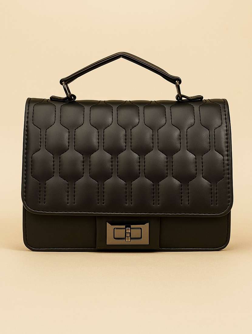black quilted faux leather sling bag
