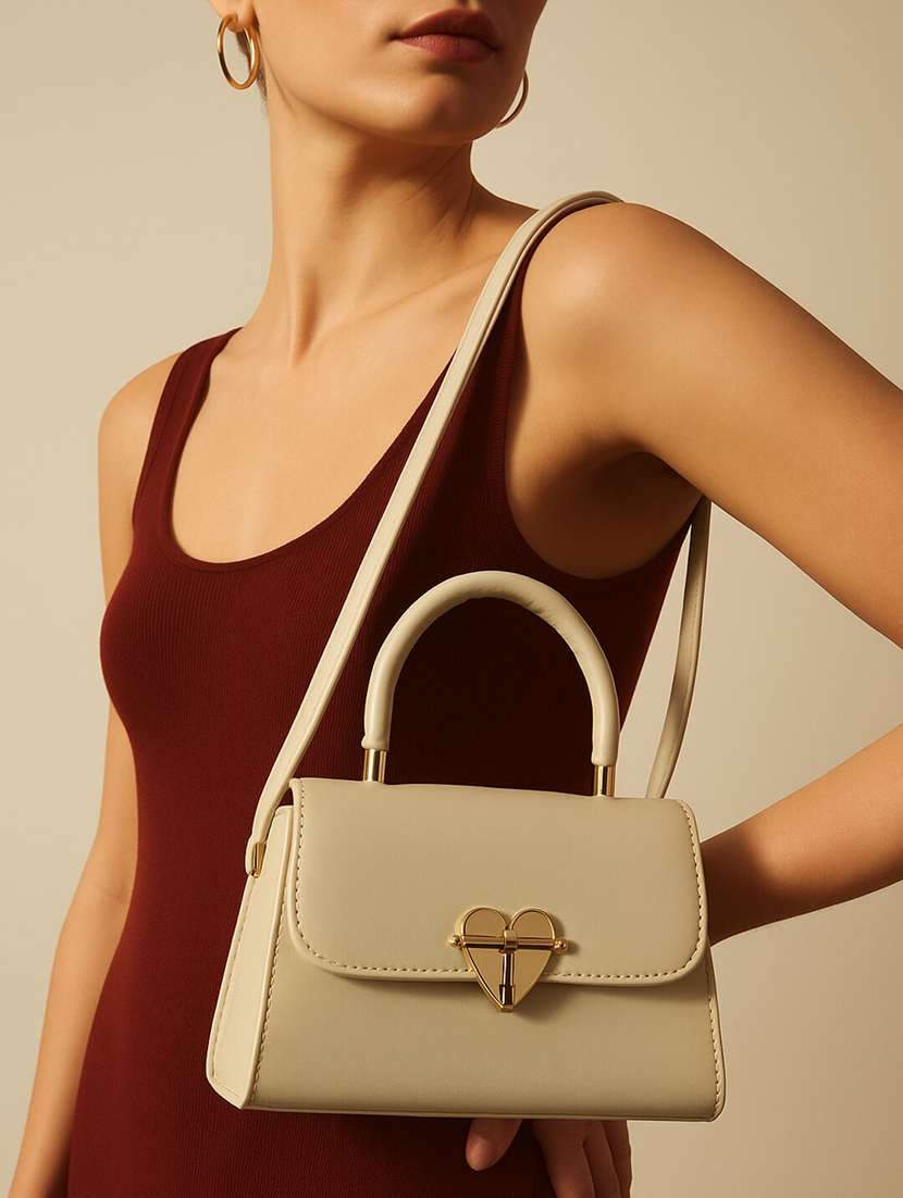 cream pu leather top handle handbag - 22225244 -  Standard Image - 1