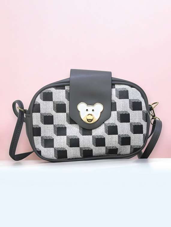 women checkered pu sling bag