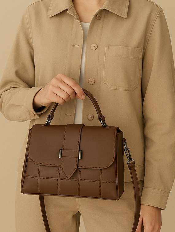 women solid structured pu sling bag - 22225264 -  Standard Image - 1