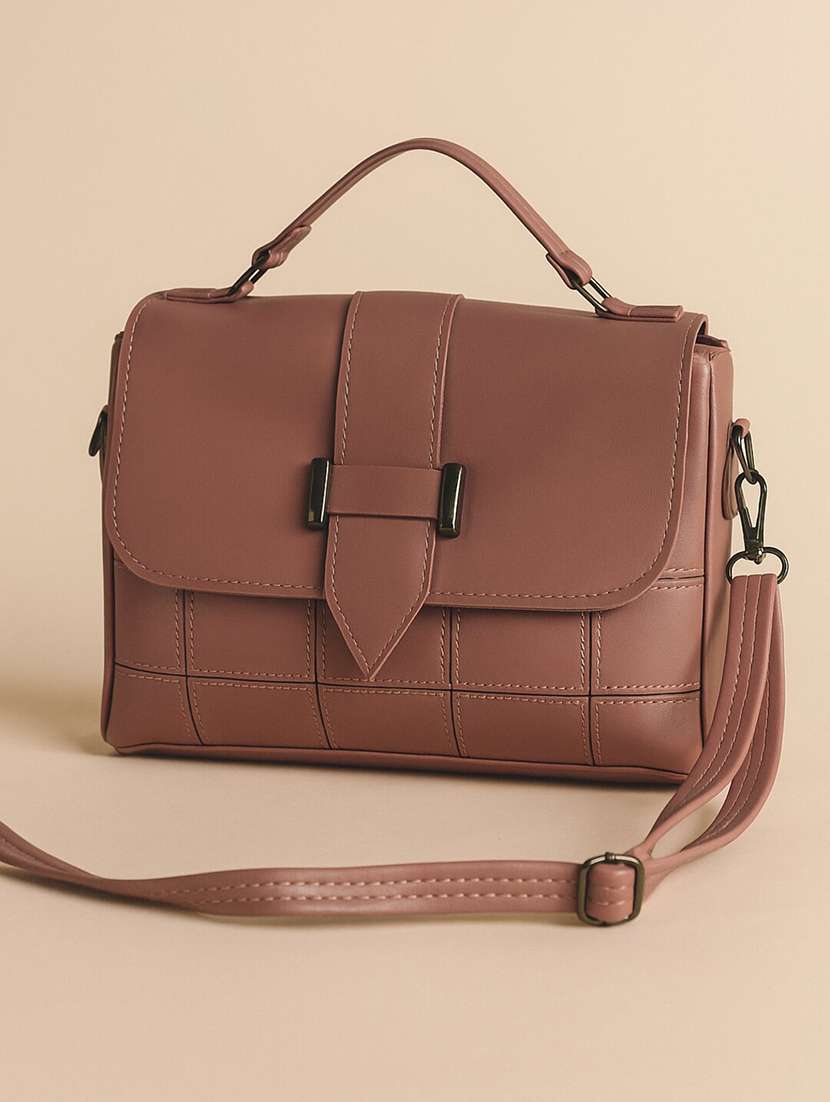 women solid structured pu sling bag