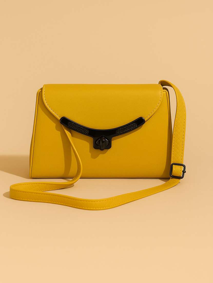 women solid structured pu sling bag