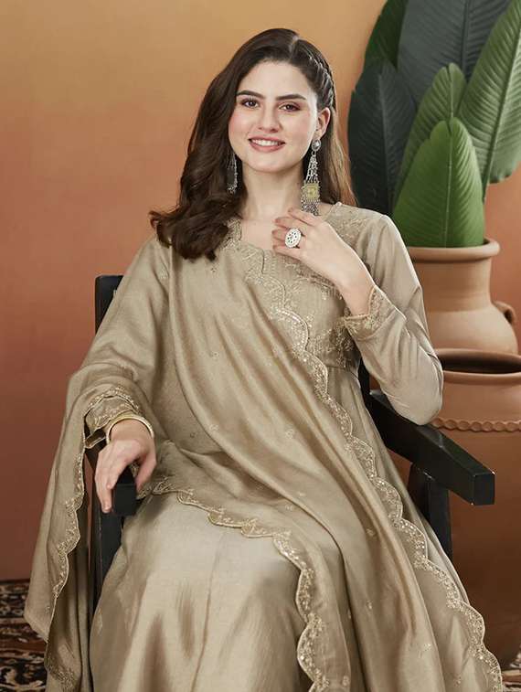 women solid with work long sleeve kurta pant with dupatta set - 22225272 -  Standard Image - 4