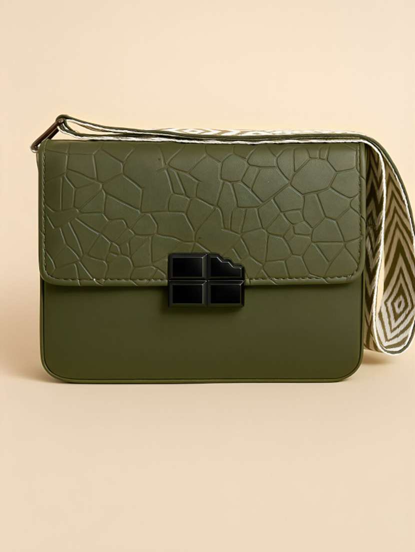 women textured pu sling bag