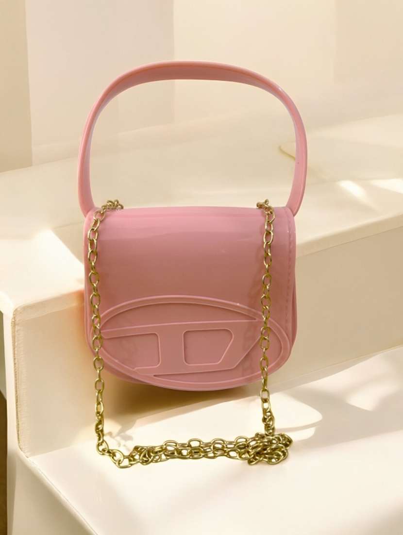 women solid structured pu sling bag
