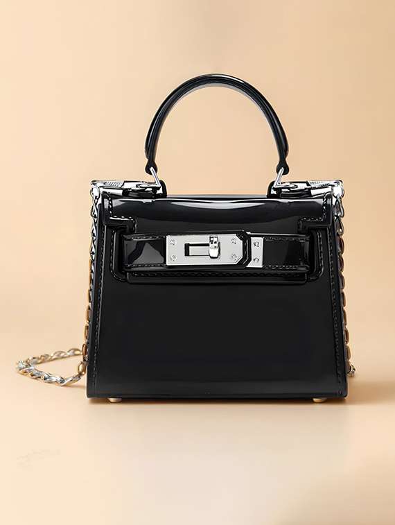 women solid structured pu sling bag