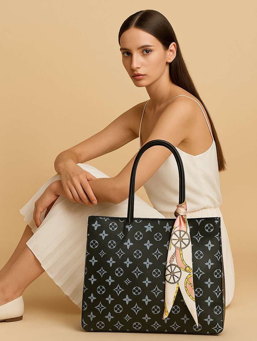 women printed pu structured tote bag - 22225317 -  Standard Image - 1